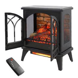 Chateau Abodes - 24" Freestanding Electric Fireplace with Remote, Timer, Adjustable Brightness & Thermostat, 1500W - Black-Brick Wall