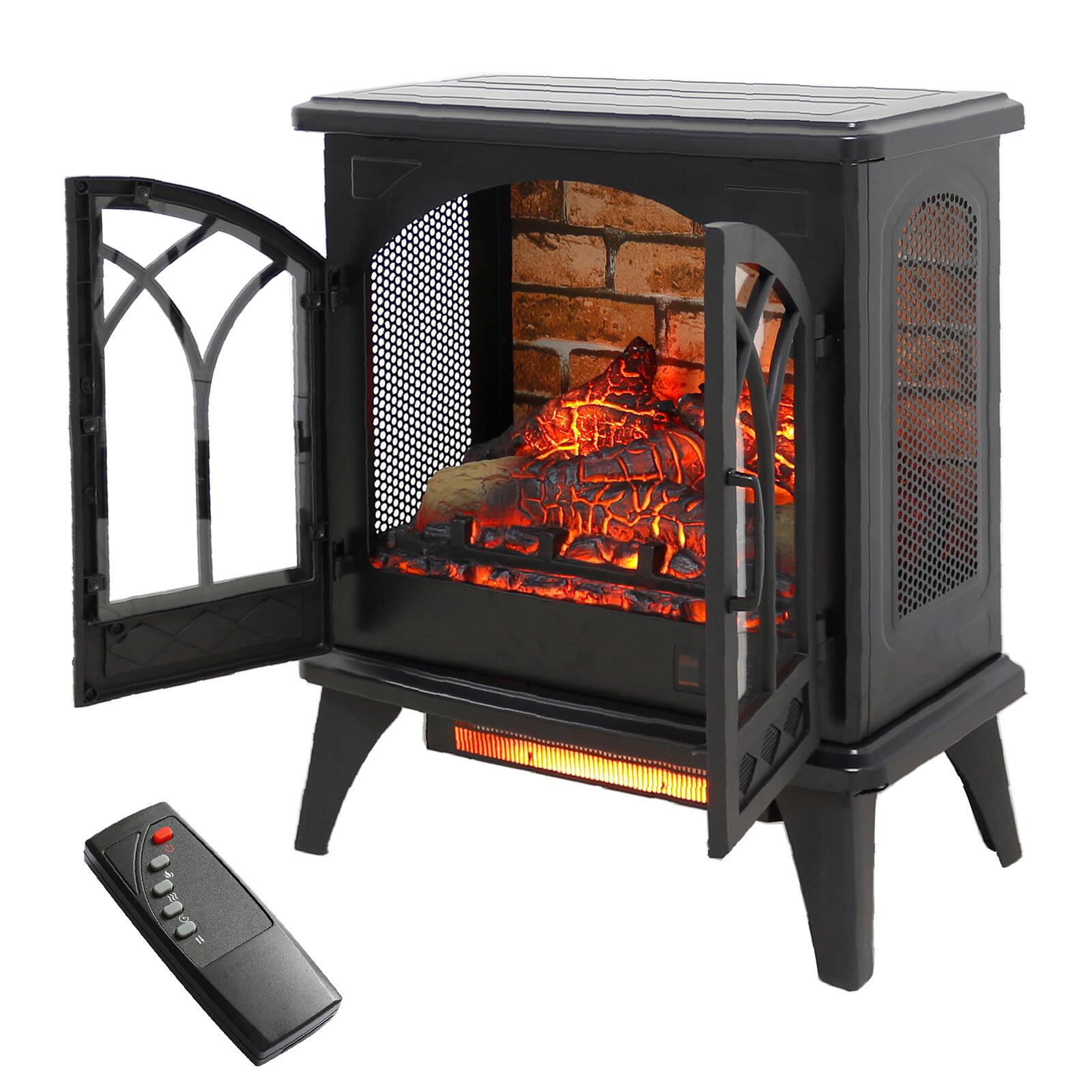 Front. Chateau Abodes - 24" Freestanding Electric Fireplace with Remote, Timer, Adjustable Brightness & Thermostat, 1500W - Black-Brick Wall.