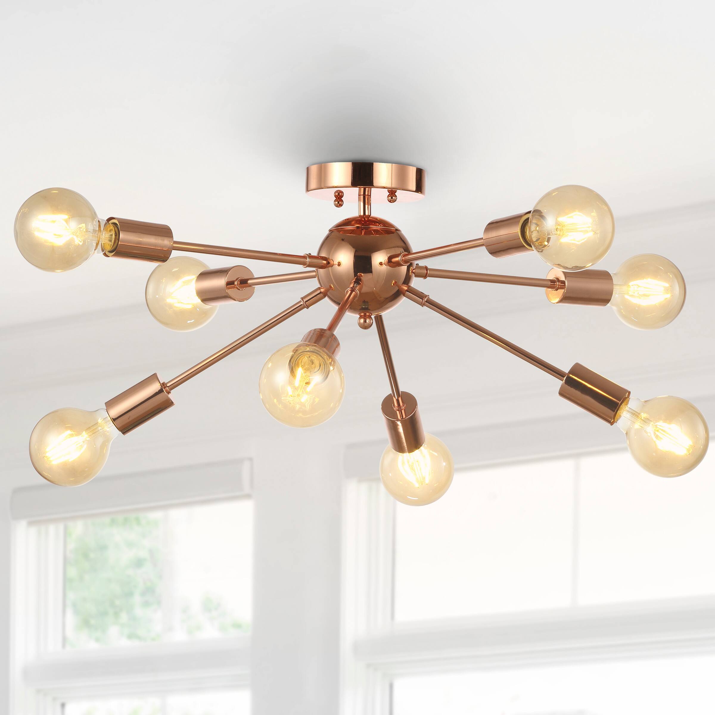 Alt View 1. Jonathan Y - Copper 30.5" 8-Light Sputnik Metal LED Flush-Mount, Copper - Copper.