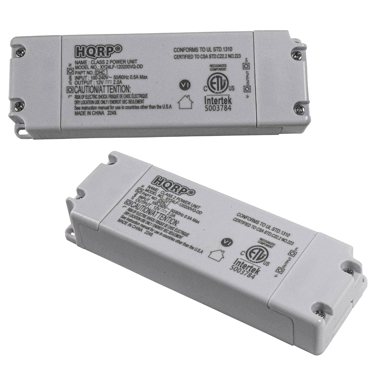 HQRP - 2-Pack 12V DC 2A 24W LED Driver Power Supply, 100-240V AC Input, Terminal Block, ETL Listed - White