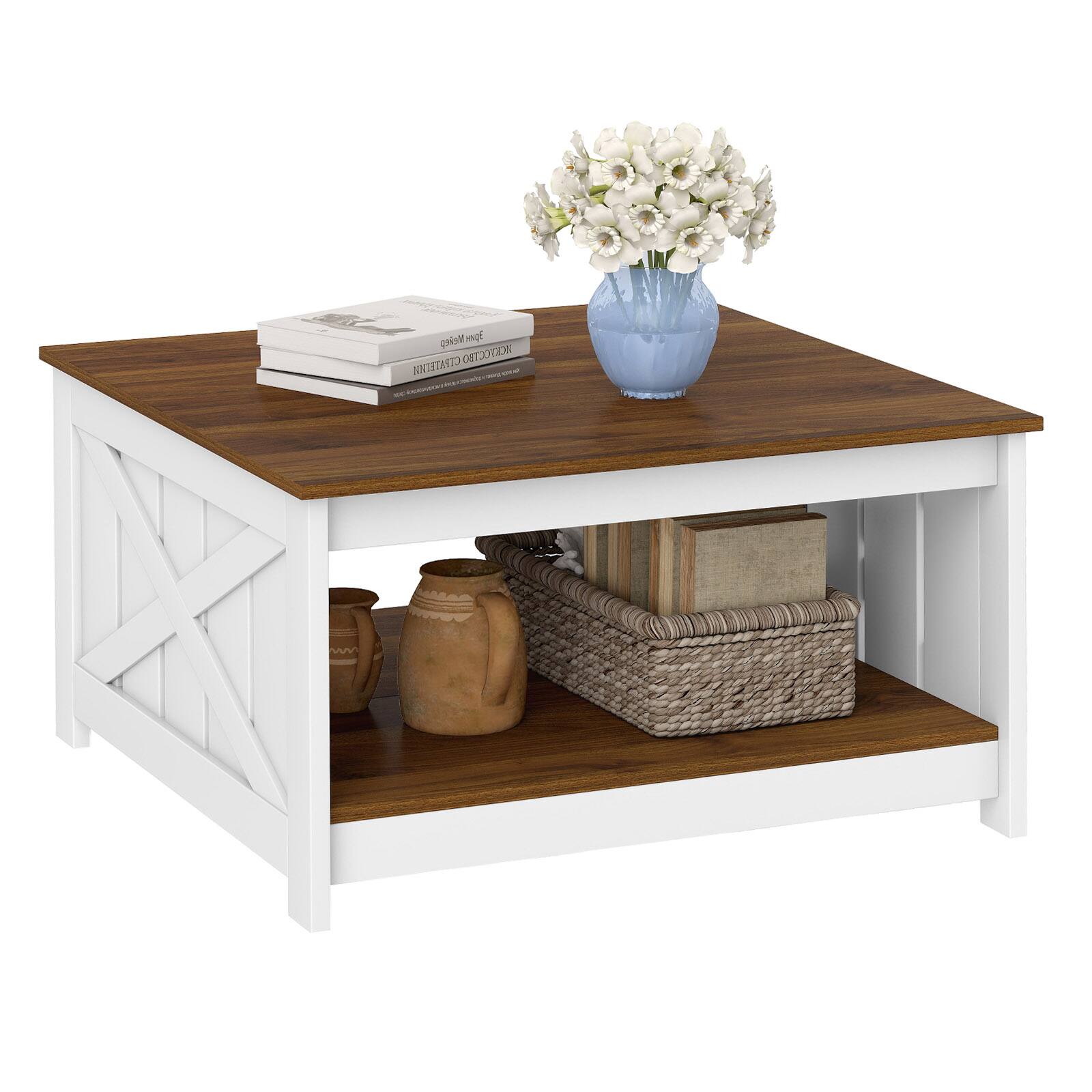 Gymax - 31'' Wooden Square Coffee Table w/Storage Shelf Open Compartment for Living Room - White