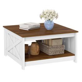 Gymax - 31'' Wooden Square Coffee Table w/Storage Shelf Open Compartment for Living Room - White