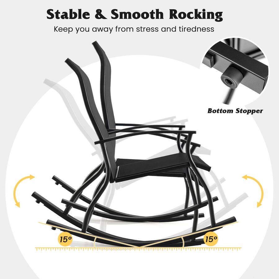 Smooth Rocker Chair Gymax Set of 4 Outdoor Rocking Chair Patio Rocker w/ Breathable Fabric ...