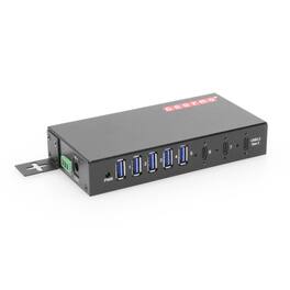 Gearmo - 7-Port USB 3.2 Gen 2 - 2 Type-C 5 Type-A Ports - Industrial Surface & DIN-Rail Mount Hub - ESD Surge Protection - Black