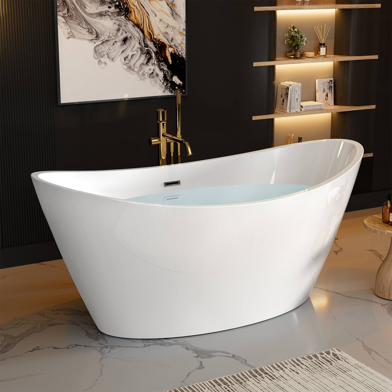 Alt View 1. Empava - 67 in. x 29.5 in. Freestanding Flat Bottom Bath Tub Oval Soaking Bathtub with Center Drain - White.