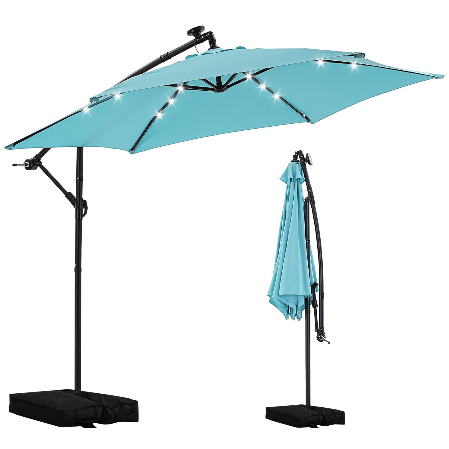 Angle. Ainfox - Ainfox 10FT Solar LED Outdoor Patio Yard Offset Umbrella with Cross Base for Market,Garden,Deck,Backyard,Pool,with light - blue.