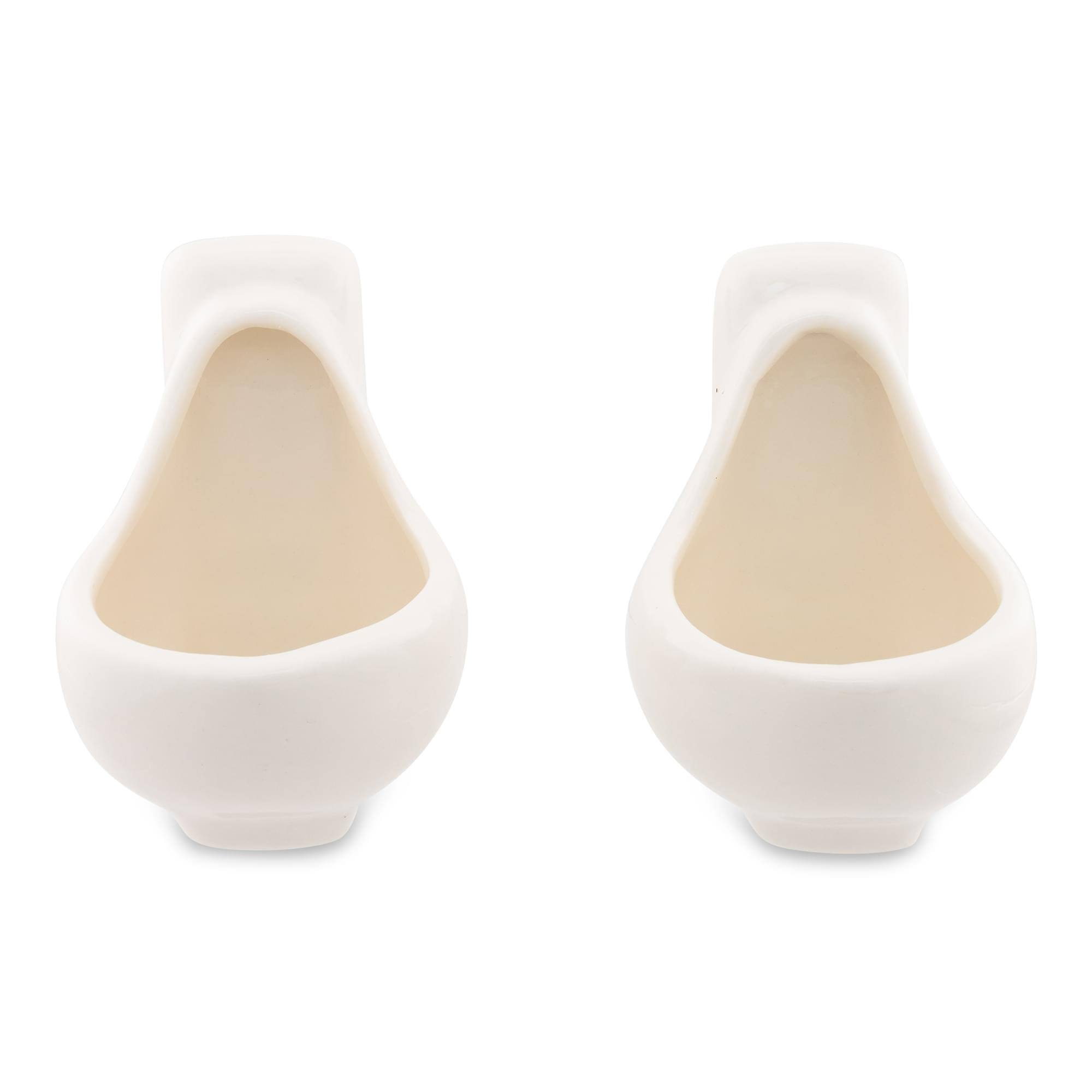 Front. Silver Buffalo - Urinal 1-Ounce Sculpted Ceramic Shot Glasses | Set of 2 - White.