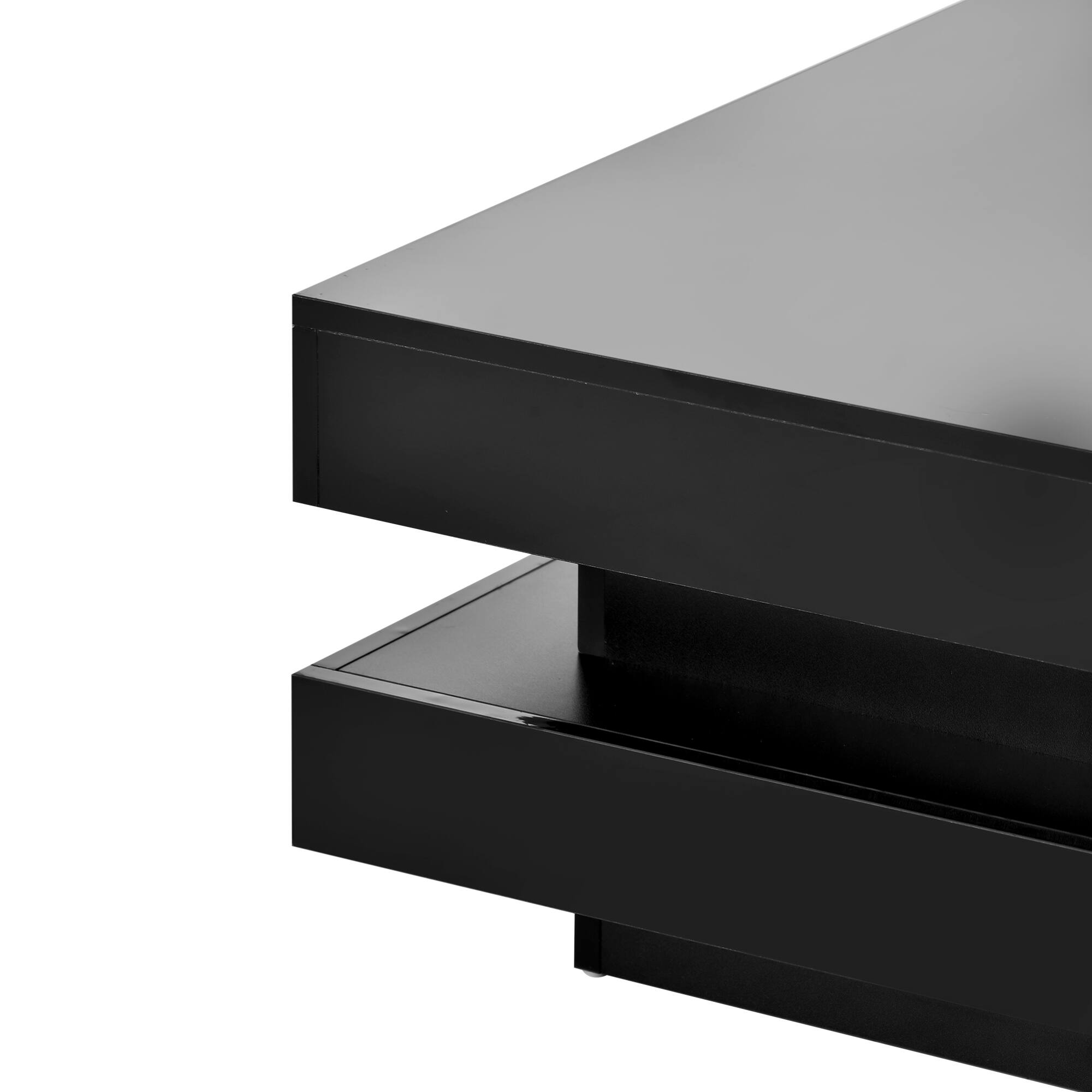 Alt View 8. GOODSILO - Modern LED Illuminated Two-Tier Square Coffee Table with High-Gloss Finish for Living Room - Black.