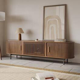 POVISON - 79"Mid-Century Modern Tambour Door TV Stand - Walnut