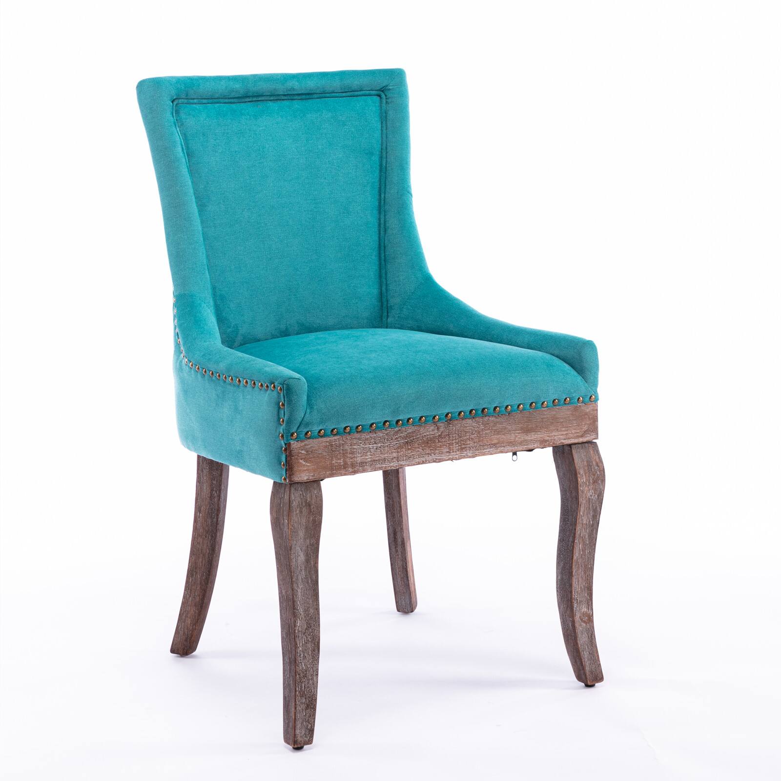 Left. GOODSILO - Ultra Side Dining Chair Set of 2, Thickened Fabric, Solid Wood Legs, Bronze Nail Head - Blue.
