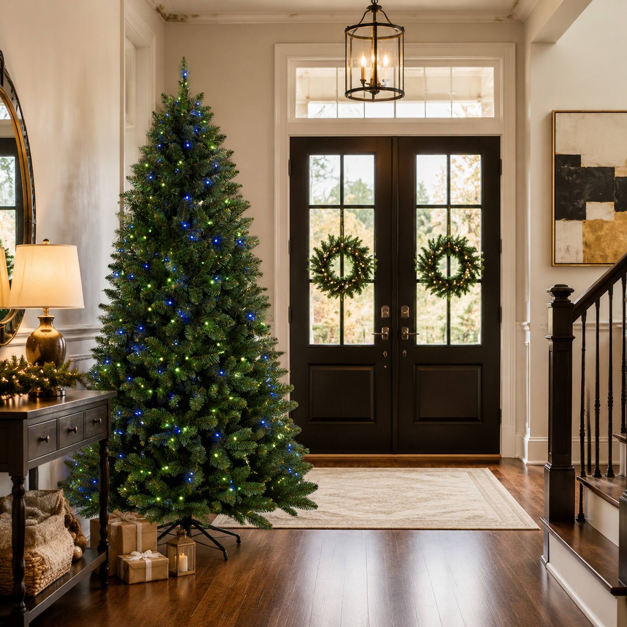 Alt View 2. RYHNUYNE - 9FT Smart RGB Christmas Tree, 620 WiFi-Controlled LED Lights 38 Modes Music Sync 1721 PVC Tips Hinged Metal Stand - Green.