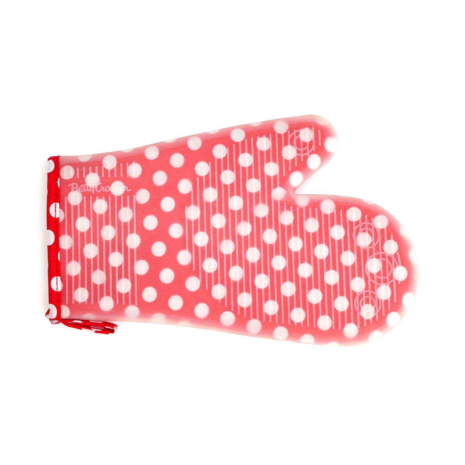 Alt View 1. Betty Crocker - Silicone Oven Mitt, Red w/White Polka Dots - Silver.