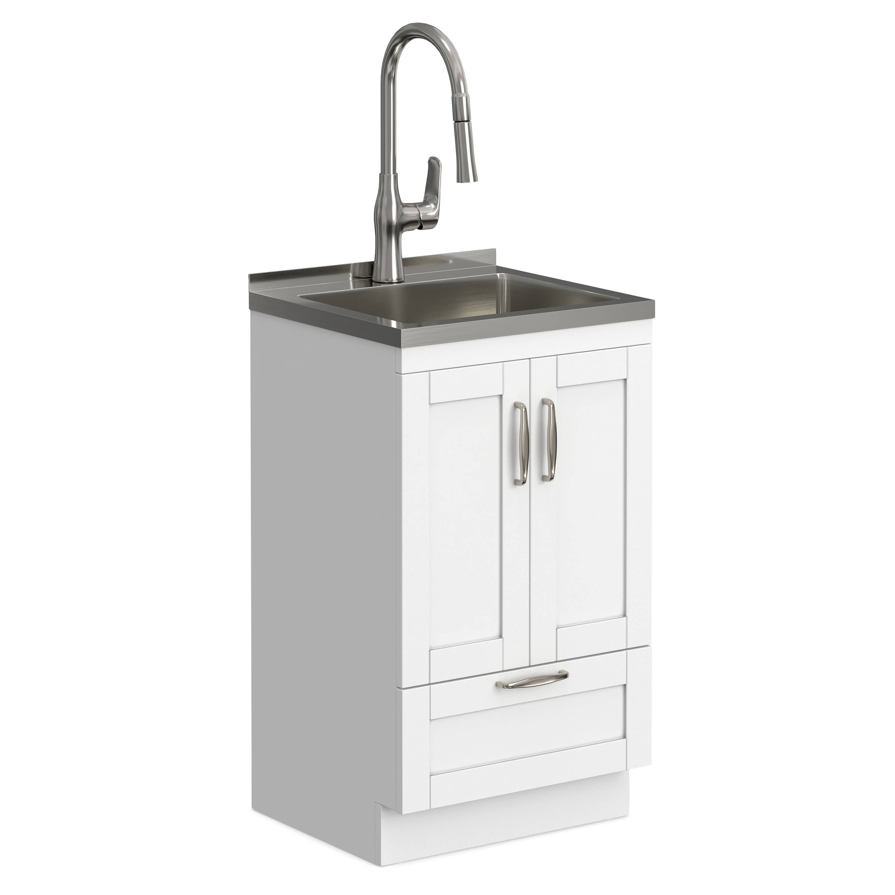 Front. Simpli Home - Reed All-In-One 20-inch Laundry Utility Sink and Cabinet - Pure White.