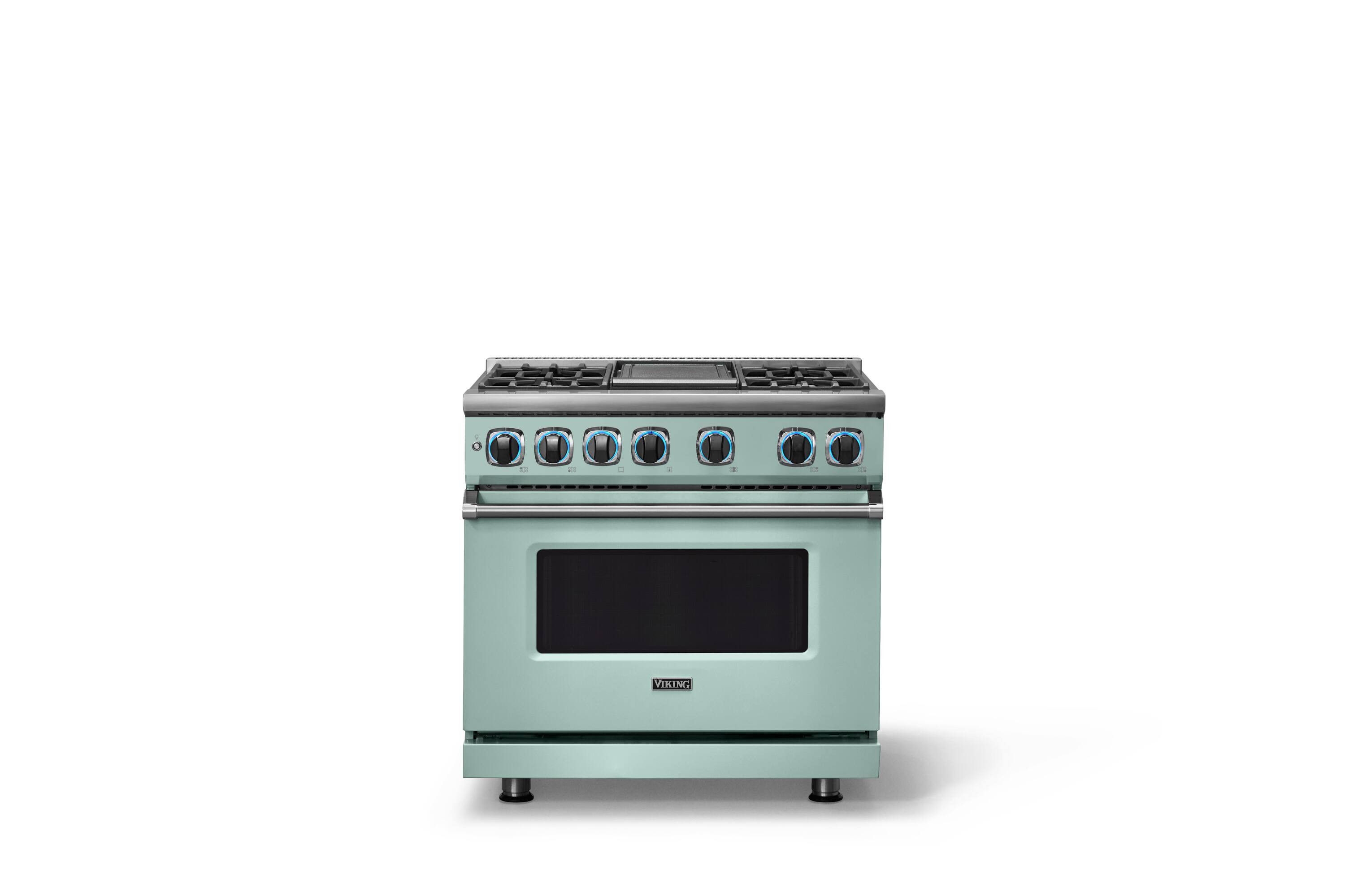 Alt View 4. Viking - 36 in. Wide 4 Burner Dual Fuel Sealed Burner Range with Griddle-LP - Splash.