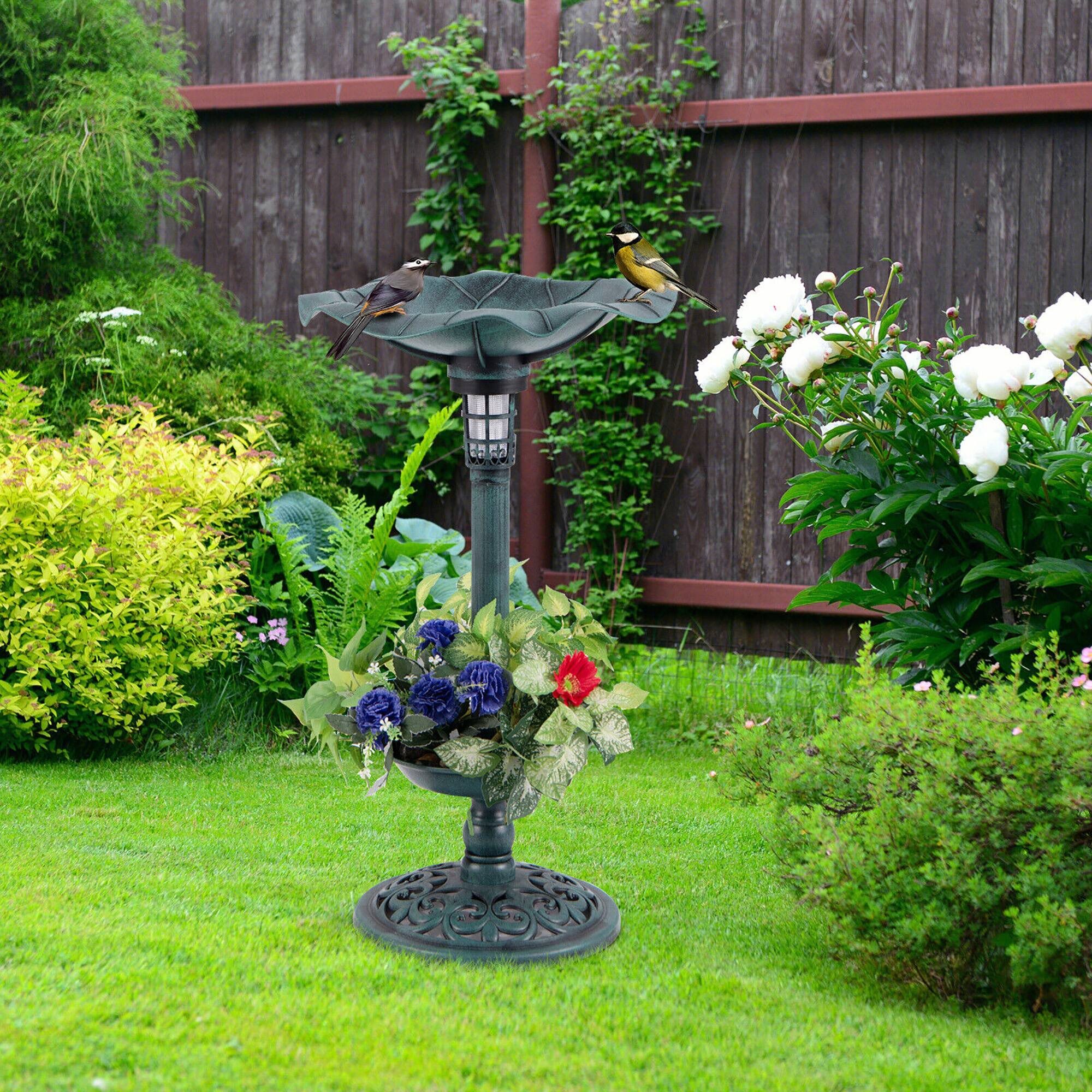 Alt View 3. Gymax - Gymax Solar Bird Bath Standing Pedestal Birdbath & Feeder Combo w/ Lotus Leaf Bowl Bronze - Bronze.