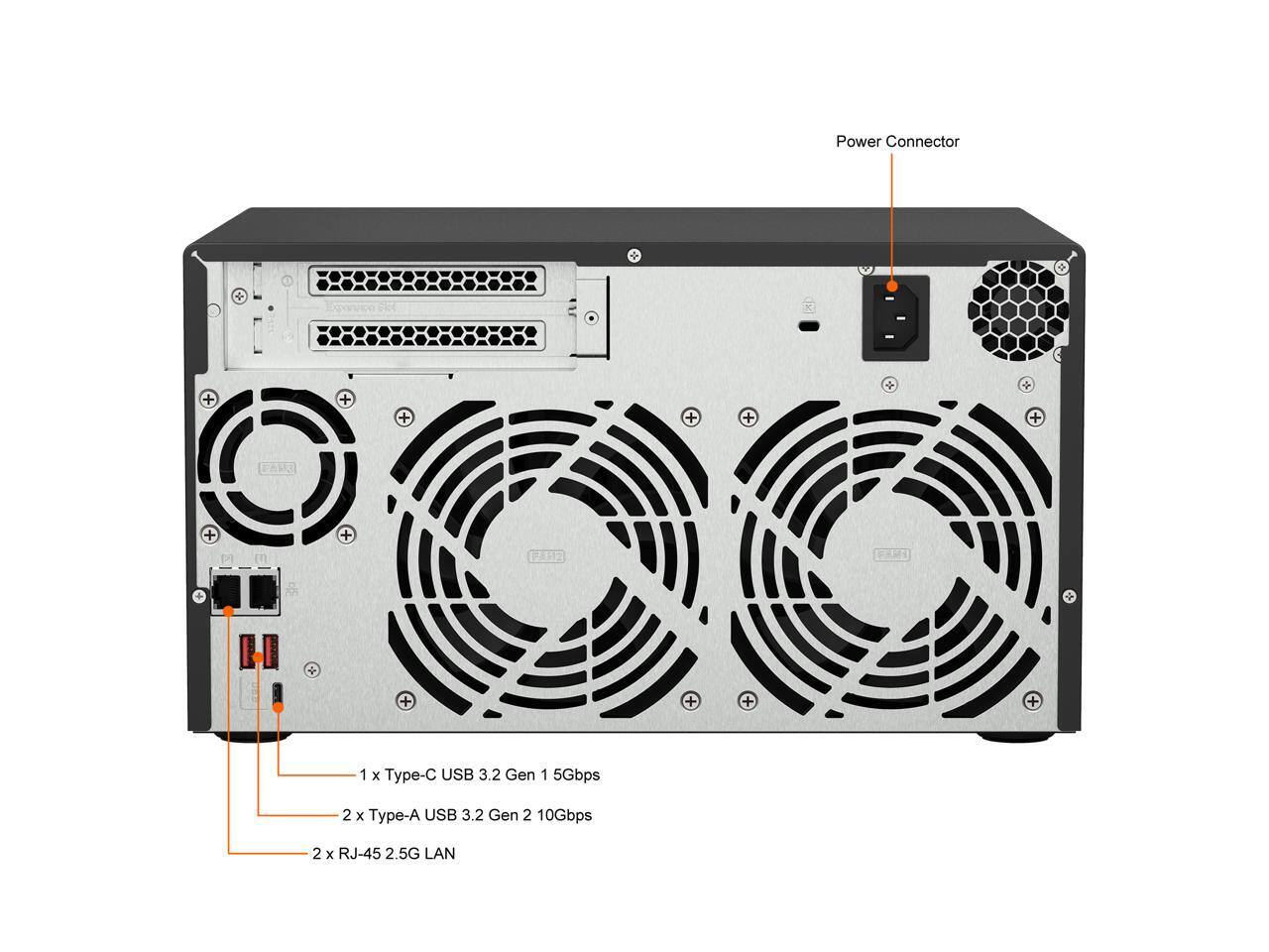 Power Connector  
1 x Type-C USB 3.2 Gen 1 5Gbps  
2 x Type-A USB 3.2 Gen 2 10Gbps  
2 x RJ-45 2.5G LAN