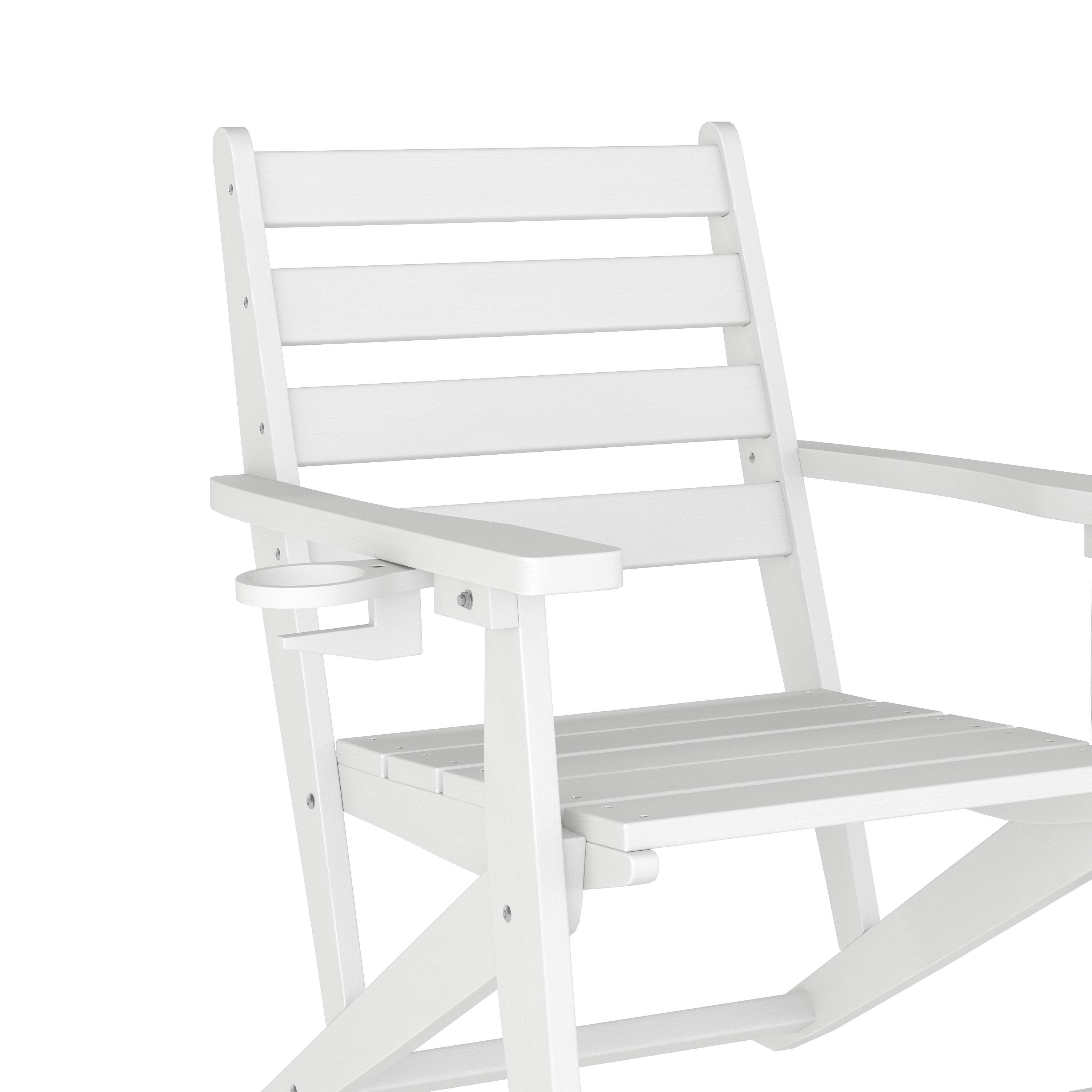 Alt View 9. Emma + Oliver - Arcata 7 PC Adirondack Dining Set with 72" Rectangle Indoor/Outdoor Recycled HDPE Table and 6 Chairs with Cupholders - White.