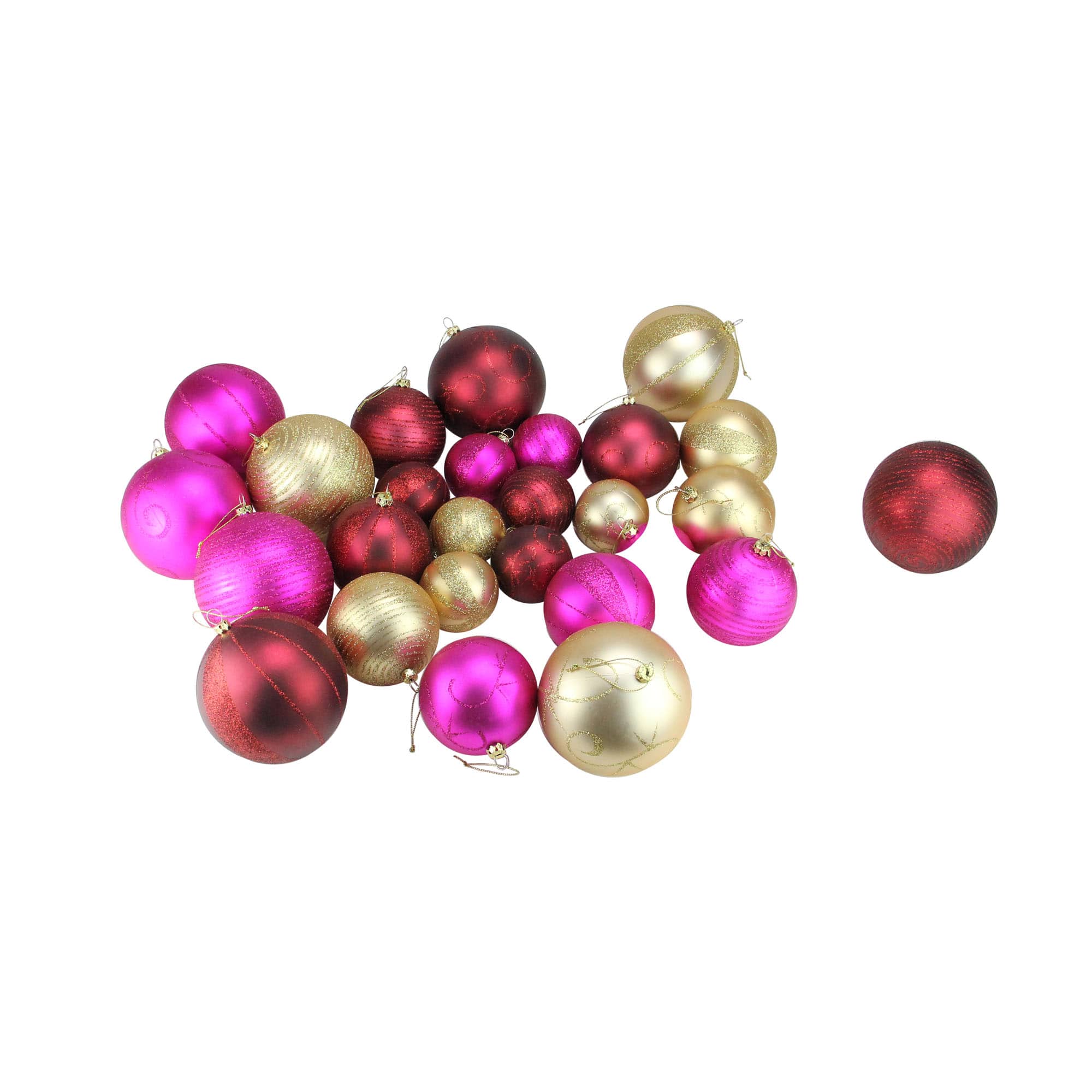 CMI - 27ct and Burgundy Red Shatterproof Matte Christmas Ball Ornaments 4" (100mm) - Pink