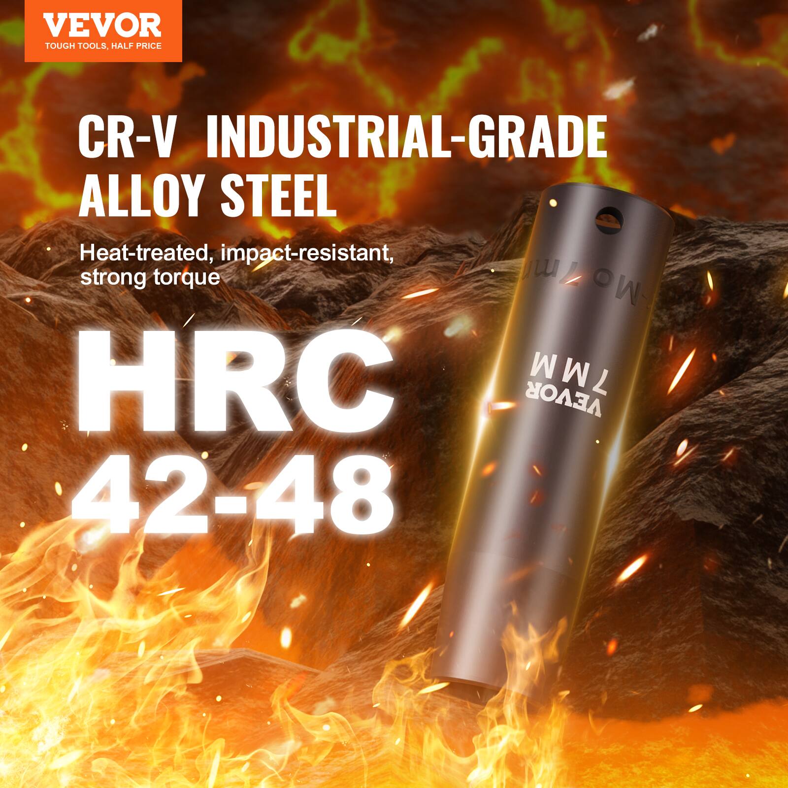 VEVOR TOUGH TOOLS, HALF PRICE CR-V INDUSTRIAL-GRADE ALLOY STEEL Heat-treated, impact-resistant, strong torque Mo7m HRC 42-48