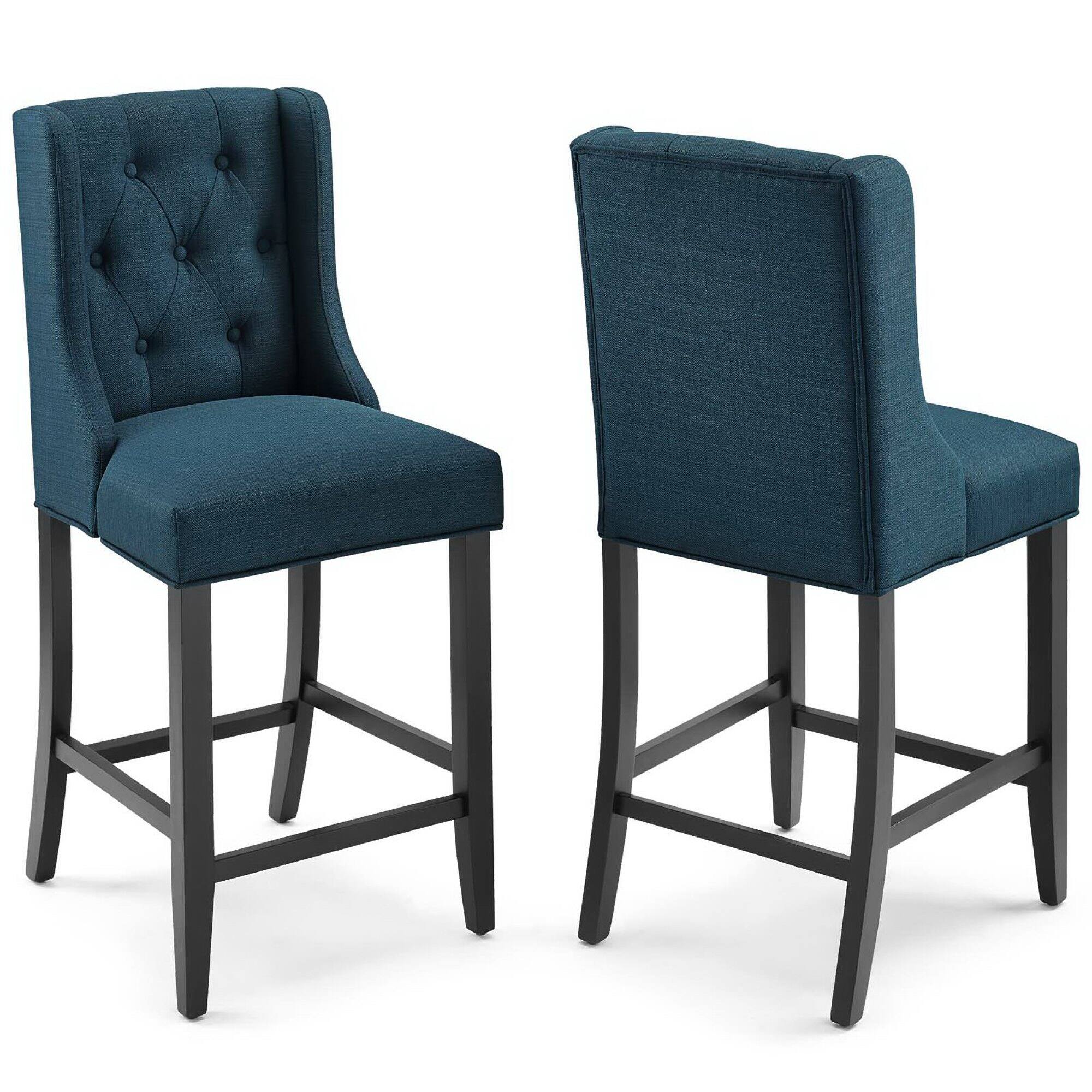 Angle. Modway - Baronet Upholstered Fabric Counter Bar Stool Set of 2 by Modway - Azure.