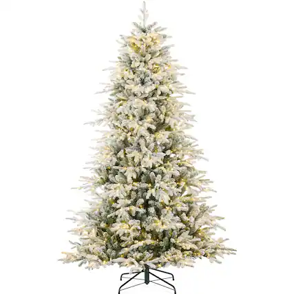 Front. Best Choice Products - Best Choice Products 9ft Pre-Lit Flocked Full Aspen Noble Fir Christmas Tree w/ 1,200 2-in-1 Glowing LEDs - Flocked.
