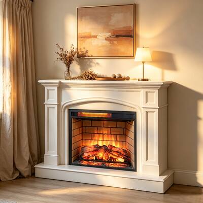 Front. Loheer - Loheer 23 inch electric fireplace insert Infrared Quartz Heater with Brick Background - Antique Black.