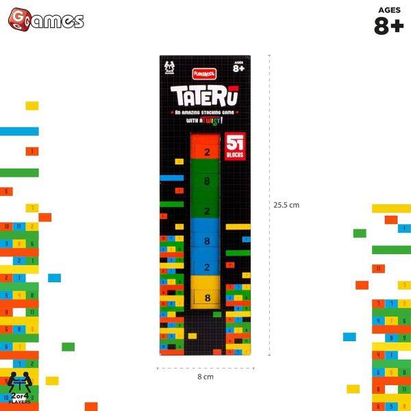 G ames, AGES 8+, AGES 8+, FUNSROOL, TATERU, An amAzaC, STACHING GAME WITH A WIST, 25.5 cm, 25.5 cm, 8 cm, 8 cm, 2 51 BLOCKS