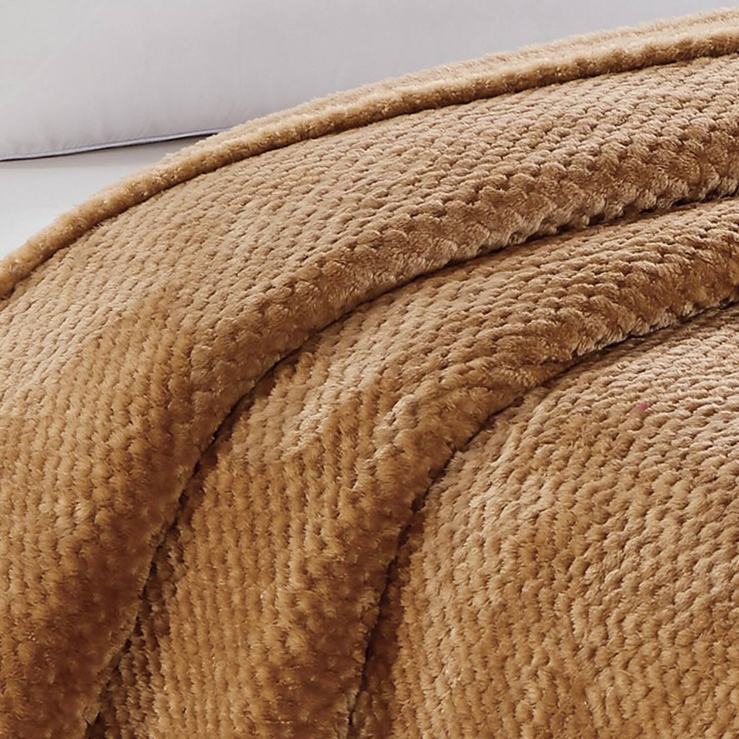 Left. Plazatex - Plazatex Noble House Micro Plush Popcorn Solid Blanket - Twin  66x86"  Taupe - Taupe.