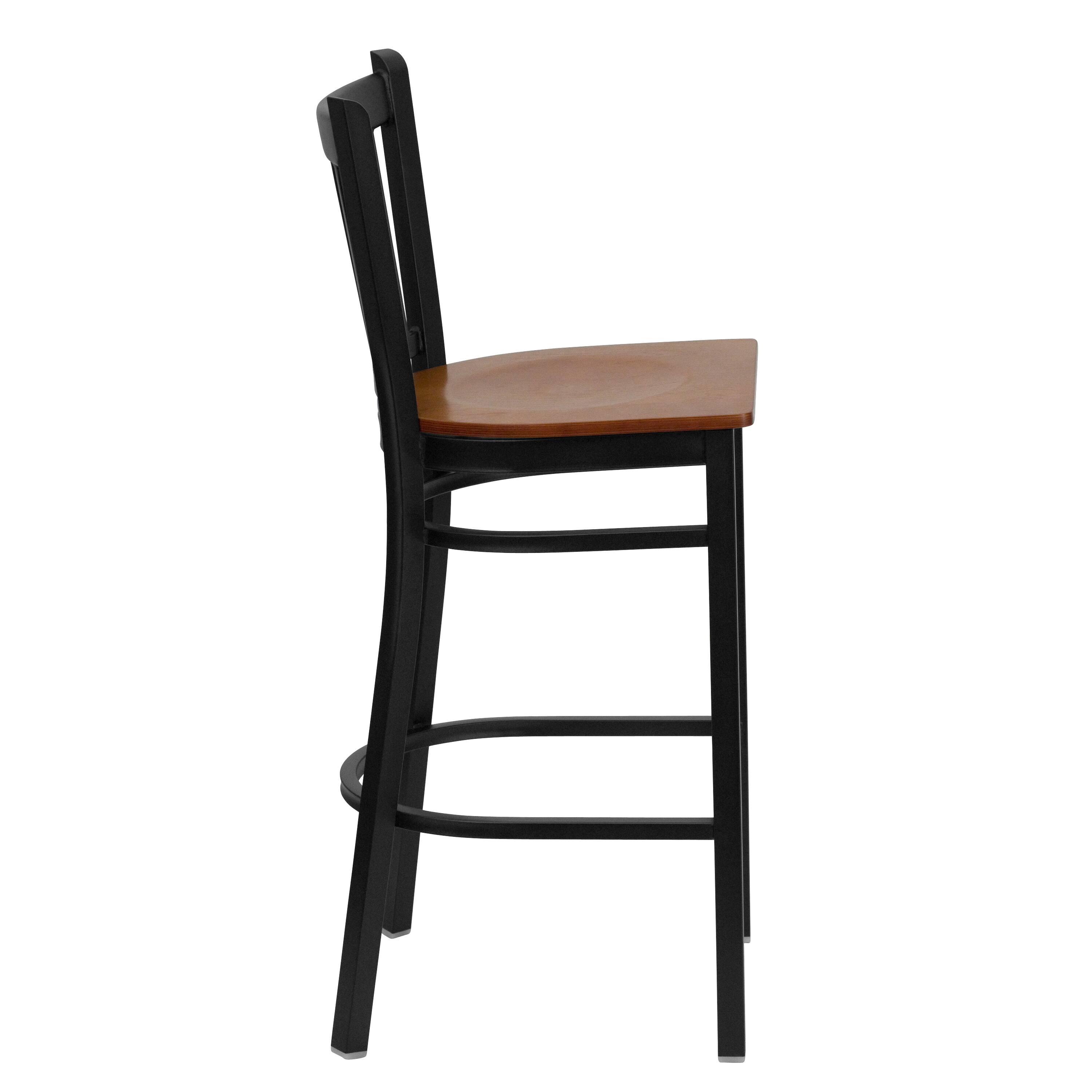 Alt View 5. Emma + Oliver - 2 Pack Vertical Back Metal Restaurant Barstool - Cherry Wood Seat/Black Metal Frame.