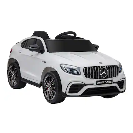 Front. Ecooso - 12V Kids Ride-On Mercedes AMG GLC63S Coupe with Remote, 2 Speeds, Lights, Music & Suspension for Ages 3-6 - White.