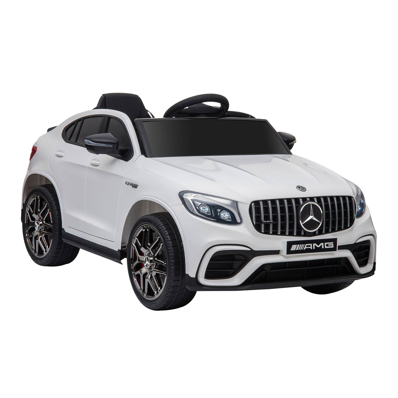 Front. Ecooso - 12V Kids Ride-On Mercedes AMG GLC63S Coupe with Remote, 2 Speeds, Lights, Music & Suspension for Ages 3-6 - White.