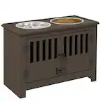 Front. Pawhut - Large Elevated Dog Bowls with Cabinet Containing 37L Capacity, Bowl Stand, Food Bowl, Feeding Station - Espresso.