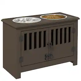Pawhut - Large Elevated Dog Bowls with Cabinet Containing 37L Capacity, Bowl Stand, Food Bowl, Feeding Station - Espresso