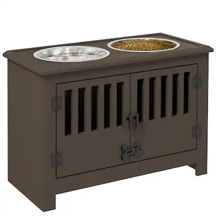 Front. Pawhut - Large Elevated Dog Bowls with Cabinet Containing 37L Capacity, Bowl Stand, Food Bowl, Feeding Station - Espresso.