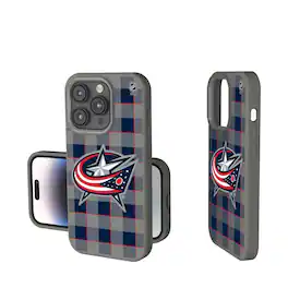 Keyscaper - NHL - Columbus Blue Jackets Plaid Soft Touch iPhone Case - 14 - Gray