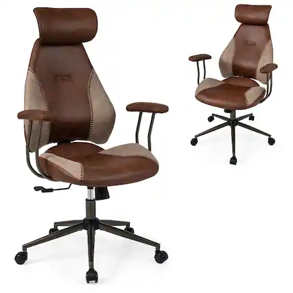 Front. Costway - Costway Ergonomic Office Chair with 2D Headrest, Rocking Backrest & Wheels, Gaming Chair - Brown & Beige.