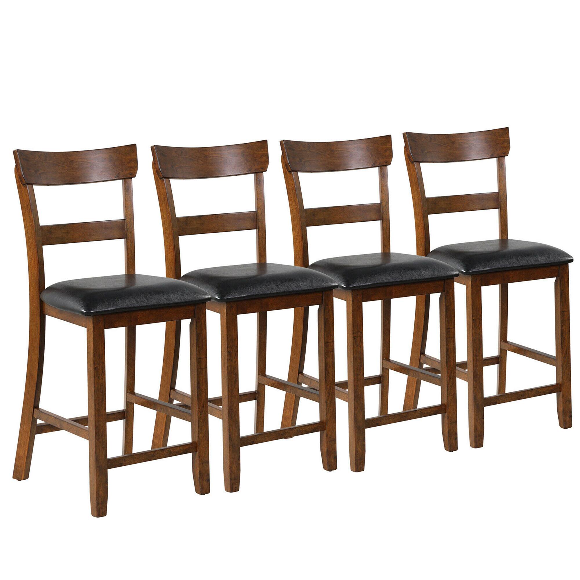 Alt View 4. Gymax - Gymax Set of 4 Barstools Counter Height Chairs w/Leather Seat & Rubber Wood Legs - Brown,Black.