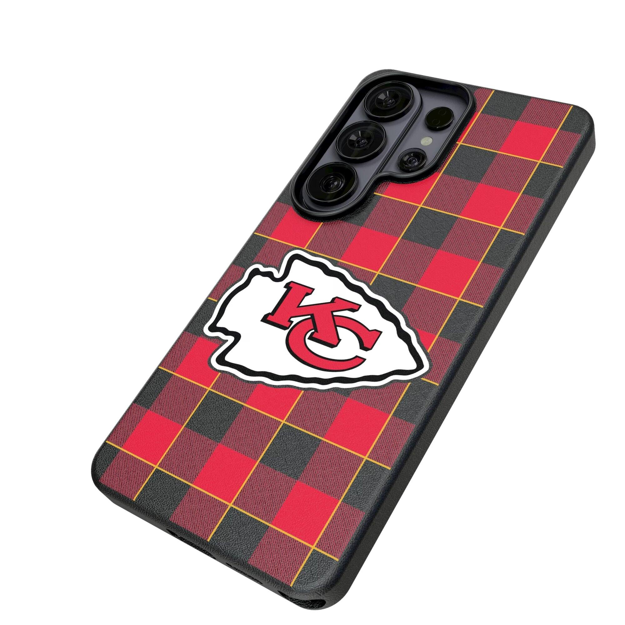 Alt View 1. Keyscaper - Kansas City Chiefs Plaid Galaxy Magnetic Bump Case - S25 Ultra - Black.