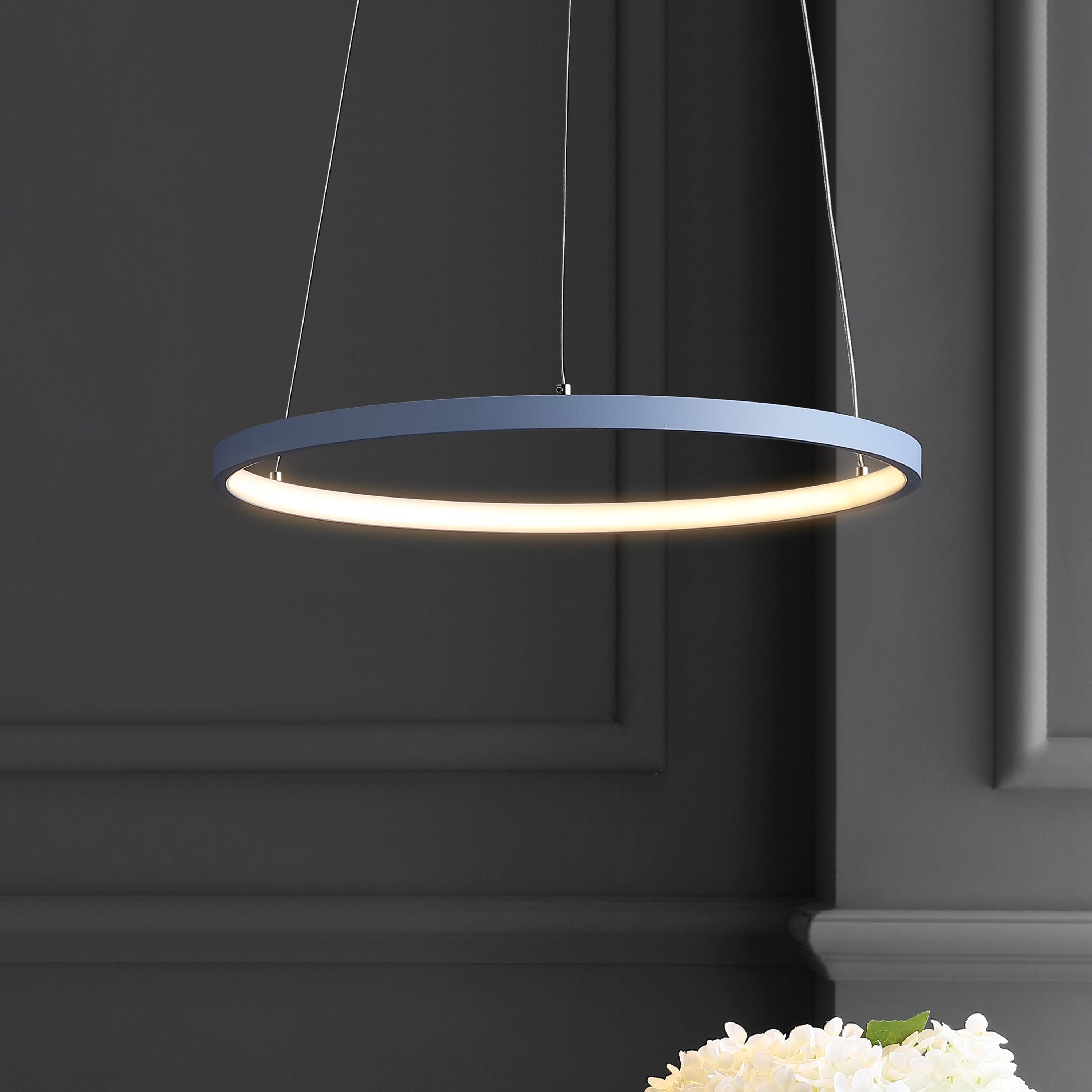 Alt View 1. Jonathan Y - Brice 15.75" Modern Contemporary Metal Round Dimmable Integrated LED Pendant, Blue - Blue.