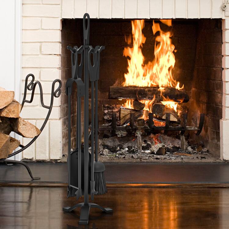 Angle. Mondawe - 5 Pieces Fireplace Tool Set Fireplace Accessories with Poker - Black.