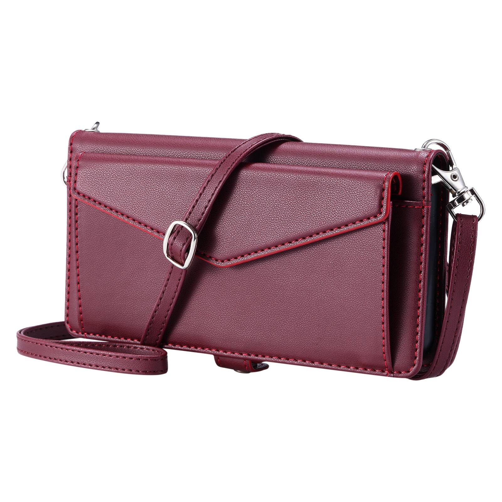 Alt View 4. Dteck - Foilo Wallet Case for Google Pixel 10 Pro XL,Shockproof Card Holder PU Leather Magnetic Snap Phone Cover with Lanyard - Winered.