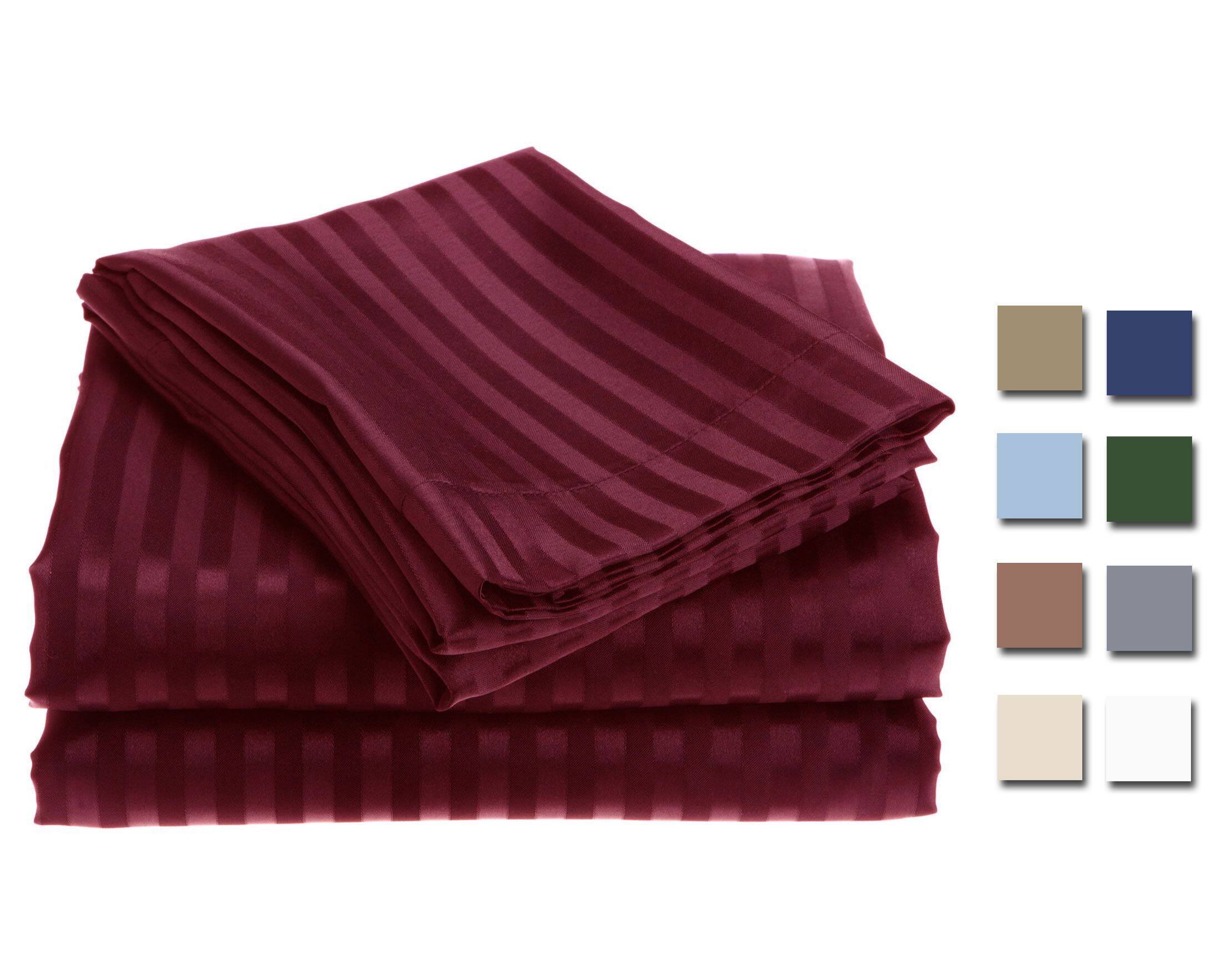 Angle. Plazatex - 1800 Series Embossed Striped Wrinkle Resistant Sheet 4pc Set Full - Burgundy - Burgundy.