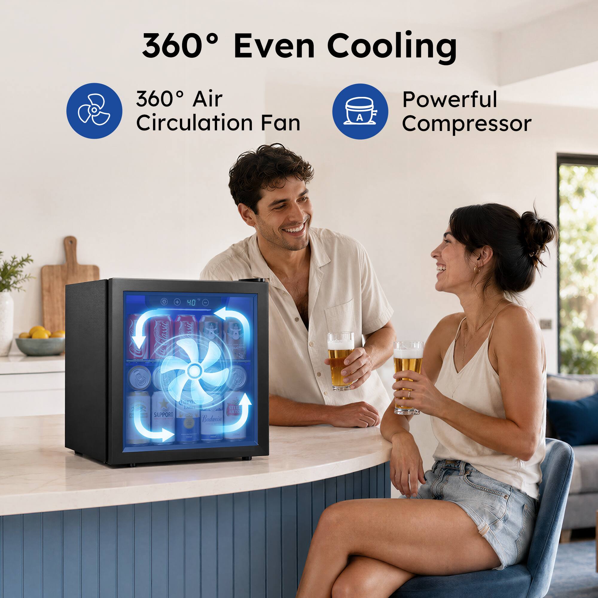 360° Even Cooling

360° Air Circulation Fan

Powerful Compressor
