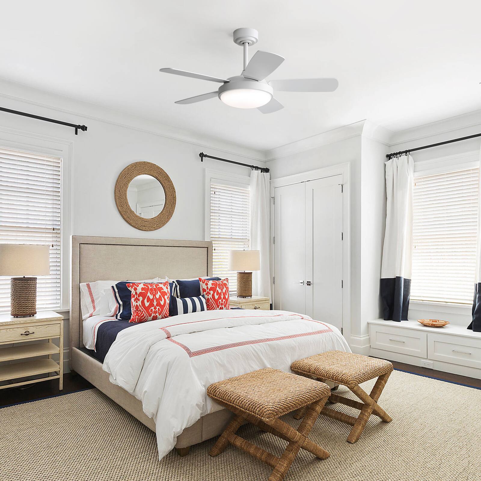 Alt View 4. Sofucor - 42'' Ceiling fan with Light & Remote 3CCT Reversible 6 Speeds Quiet Modern Ceiling Fan for Indoor Outdoor Bedroom Patio - White.