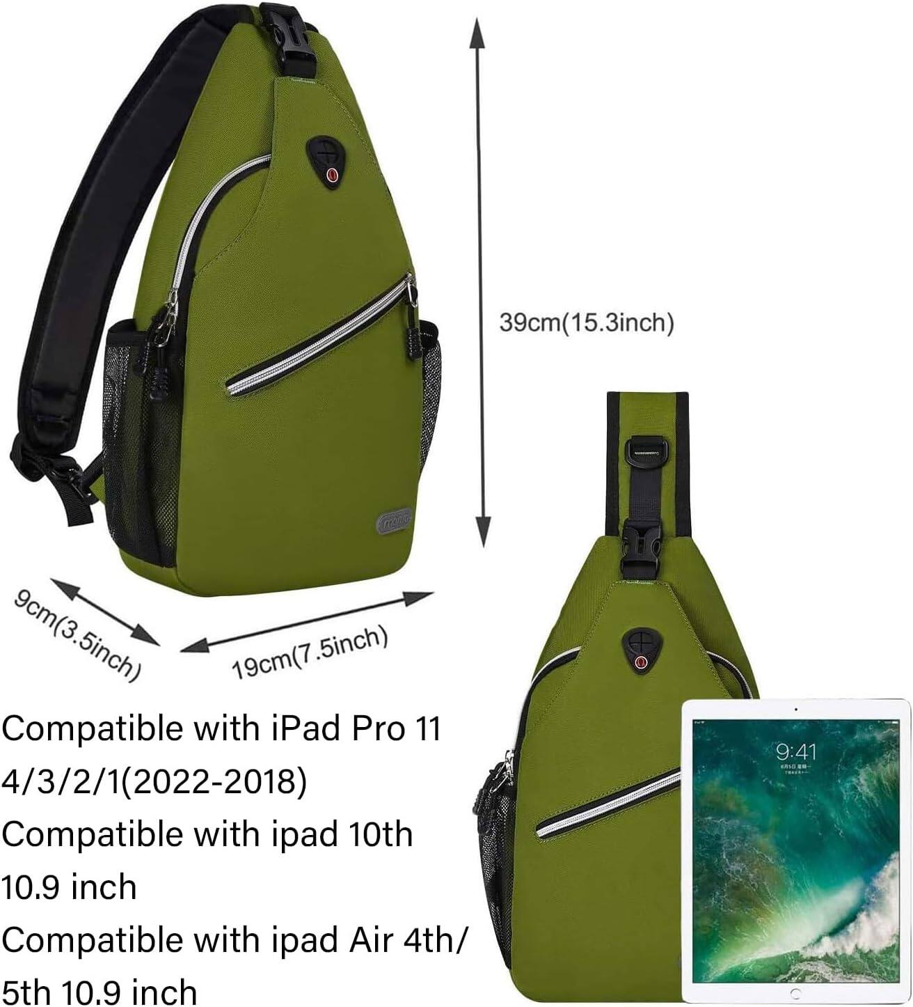 39cm (15.3 inch)  
9cm (3.5 inch)  
19cm (7.5 inch)  

Compatible with iPad Pro 11 4/3/2/1 (2022-2018)  
Compatible with iPad 10th 10.9 inch  
Compatible with iPad Air 4th/5th 10.9 inch