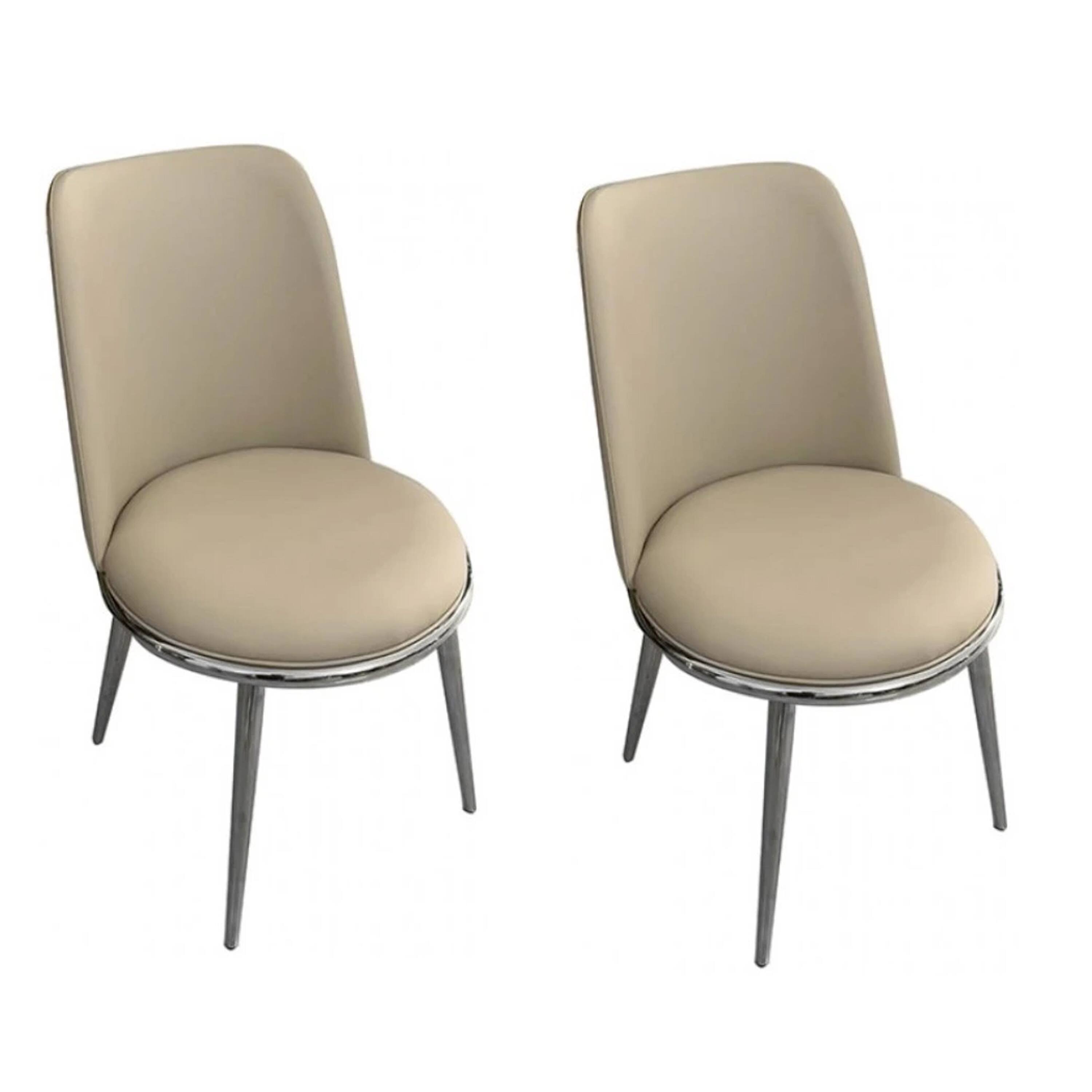 Front. Manhattan Lane - Relli Side Dining Chair Set of 2, Silver Metal, Taupe Faux Leather Round Seats - Silver, Taupe.