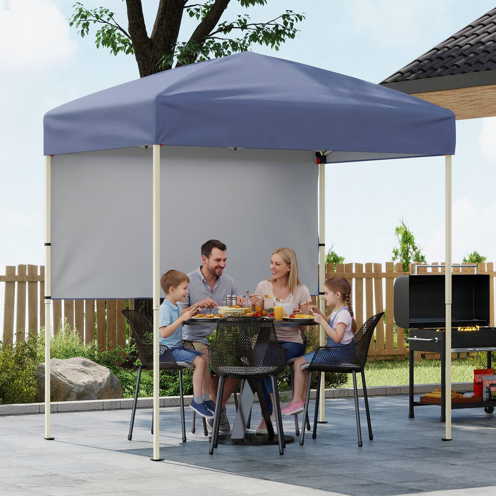 Alt View 3. Costway - Costway Pop-Up Canopy Tent with 1 Half Sidewall, Easy Setup Folding Outdoor Sun Shelter - Gray.