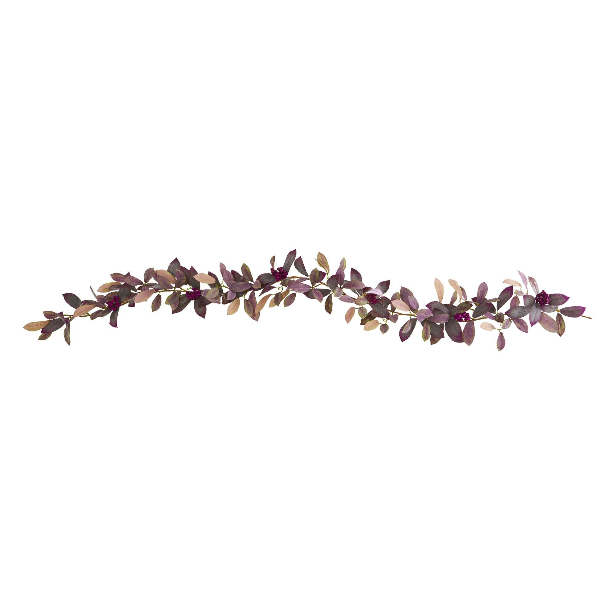 Front. BreeBe - 6' Fall Laurel Leaf with Berries Garland (Set of 2) - Red.
