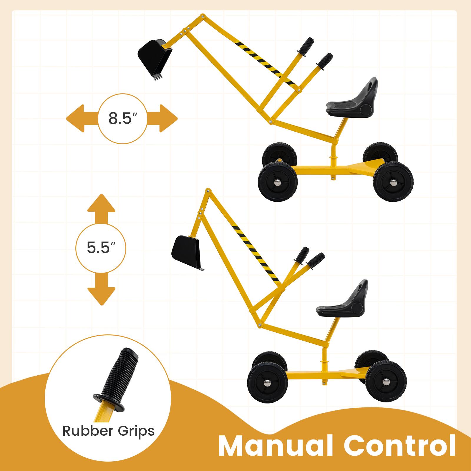 8.5"  
5.5"  
Rubber Grips  
Manual Control