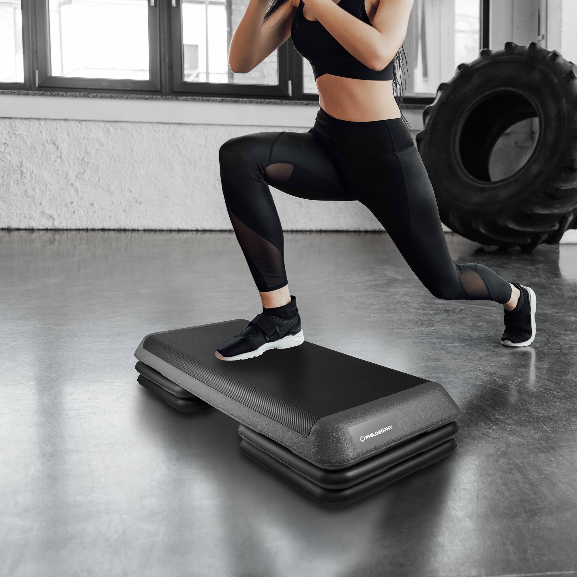 Alt View 4. Philosophy Gym - Aerobic Exercise Adjustable Step Platform Health Club Size w/ 4 Risers - Gray.